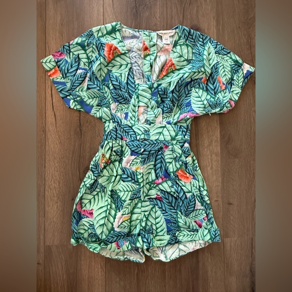 Mara Hoffman Bandeau Romper in Leaf Linen Size 0 - Picture 4 of 10